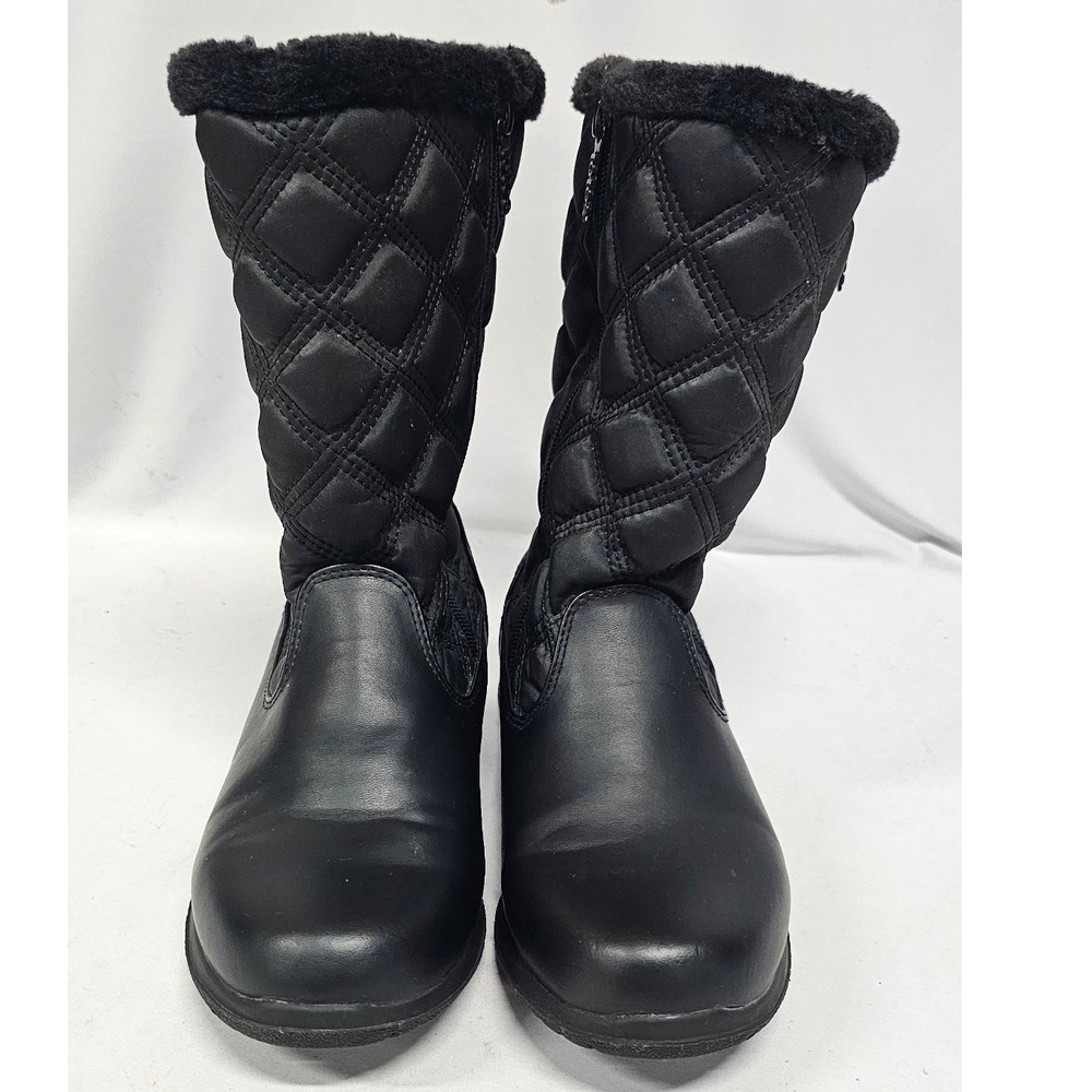 Totes Elsa-T Black Quilted Faux Fur Lined Winter Boots Womens 9W 100-0809